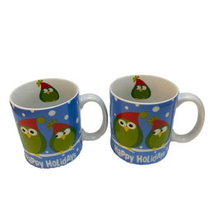 EUC 2 Happy Holidays Owl Mug with hiding Owl inside